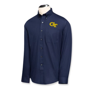 Georgia Tech Yellow Jackets Men's LS Epic Easy Care Fine Twill Shirt - Navy Blue